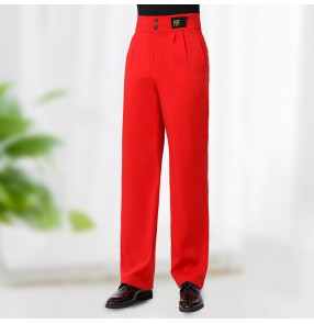 Men Youth Black wine red latin ballroom dance pants wide leg smooth ballroom waltz tango foxtrot dacne long trousers for man